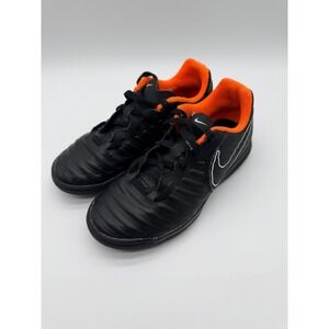 USED Nike TiempoX Indoor Soccer Shoes Black Orange AH7280-080 Kid's Size 13C
